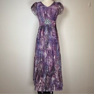 SunnyRight Flutter Sleeve Rhinestone Embellished Purple Dress Women’s Medium